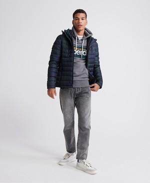 Superdry Core Logo Stripe Loopback Férfi Kapucnis Pulóver Szürke | PITEG6872